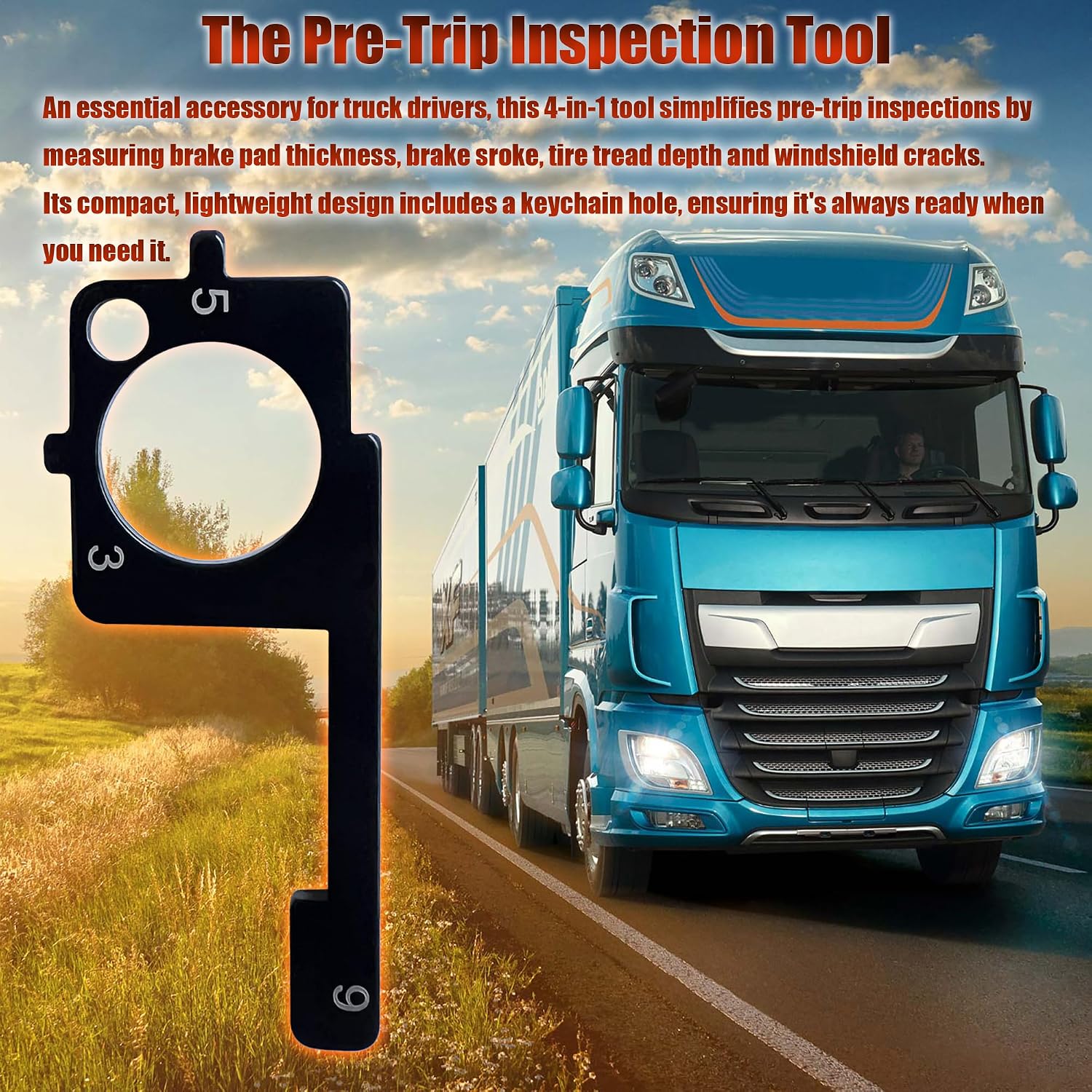 4-in-1 Truck Pre-Trip Inspection Tool | 4-in-1 Design, Comprehensive Inspection for Brakes, Tires, Windshield