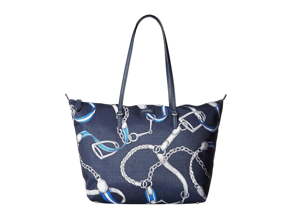 

LAUREN Ralph Lauren Chadwick Tote (Navy Signature Belting Print) Tote Handbags