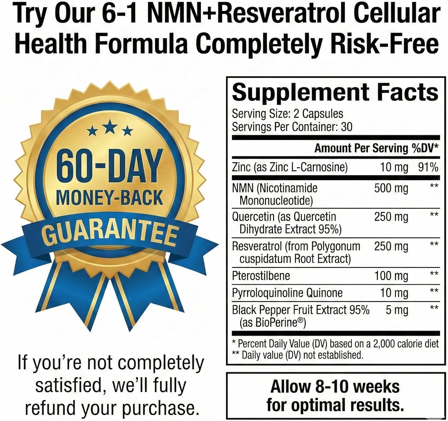 CogniTune NMN Supplement - NMN with Resveratrol, Pterostilbene, Quercetin, Zinc & PQQ for NAD+ Cellular Energy - Longevity Support for Healthy Aging & Brain Function, 1115mg