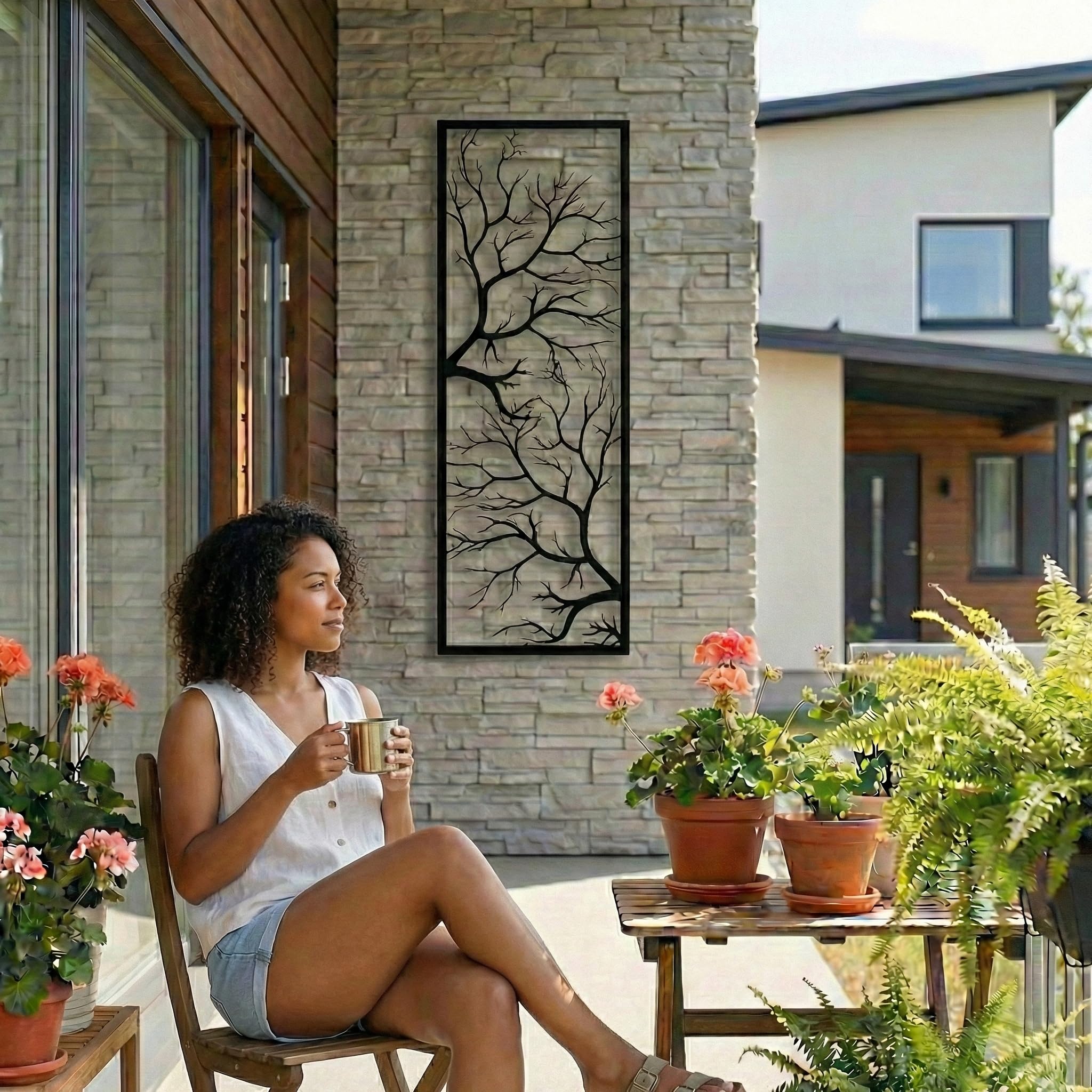 DEKADRON - Décoration murale en métal motif branches d’arbre Art déco 14"W x 40"H / 34x100 cm noir