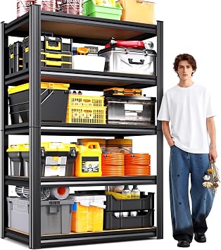 71"H Garage Shelving-5 Tier Garage Storage Shelves,Adjustable Heavy Duty Metal Shelving Unit and Storage Large Rack,Utility Steel Shelf For Warehouse Industrial Pantry Basement Organizers 71"x32"x14"