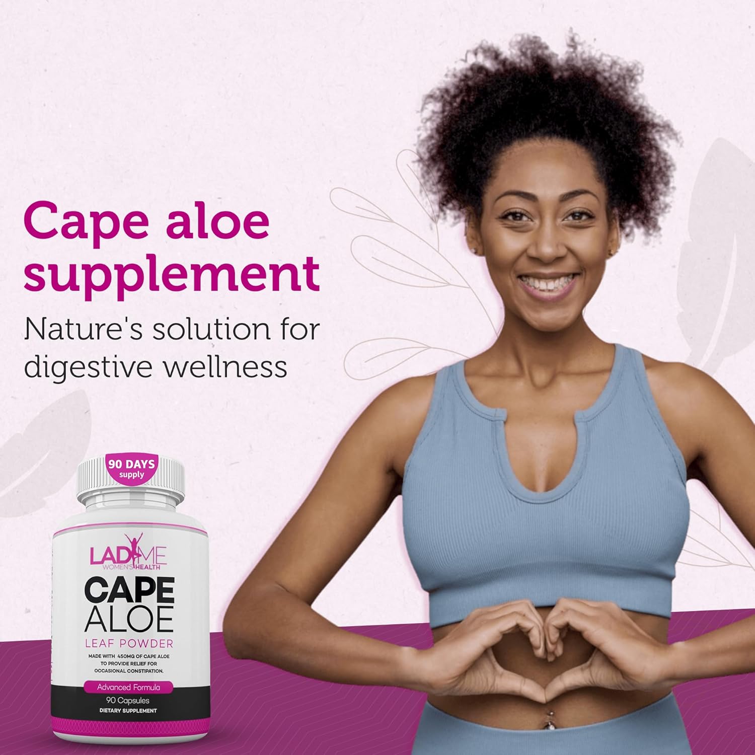 Pure Cape Aloe Herbal Laxative for Constipation Relief Healthy Bowel Movement Natural Colon Cleanse & Detox Dietary Supplement Designed for Women by Ladyme 180 Capsules