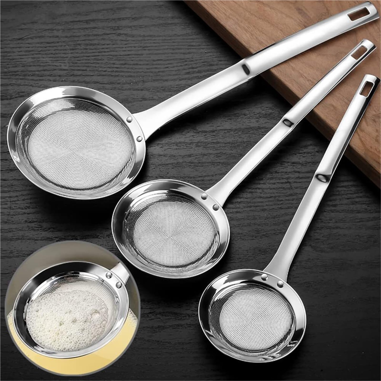 Sitko Skimmer Kuchenny Durszlak Z Siatki Ze Stali Nierdzewnej Do Gotowania Warzyw Sitko Z Pianką Gorący Garnek łyżka cedzakowa(27cm)