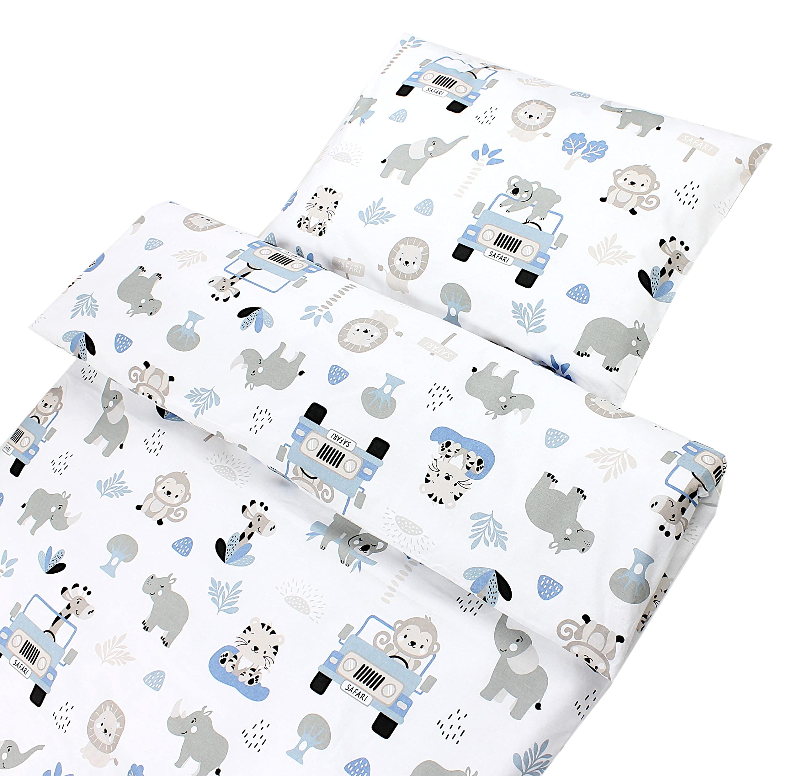 TupTam Biancheria da letto per bambini Ragazzi Ragazze Set 2 pezzi 100 x 135 cm + 40 x 60 cm, Zoo Blu, 120x90 cm