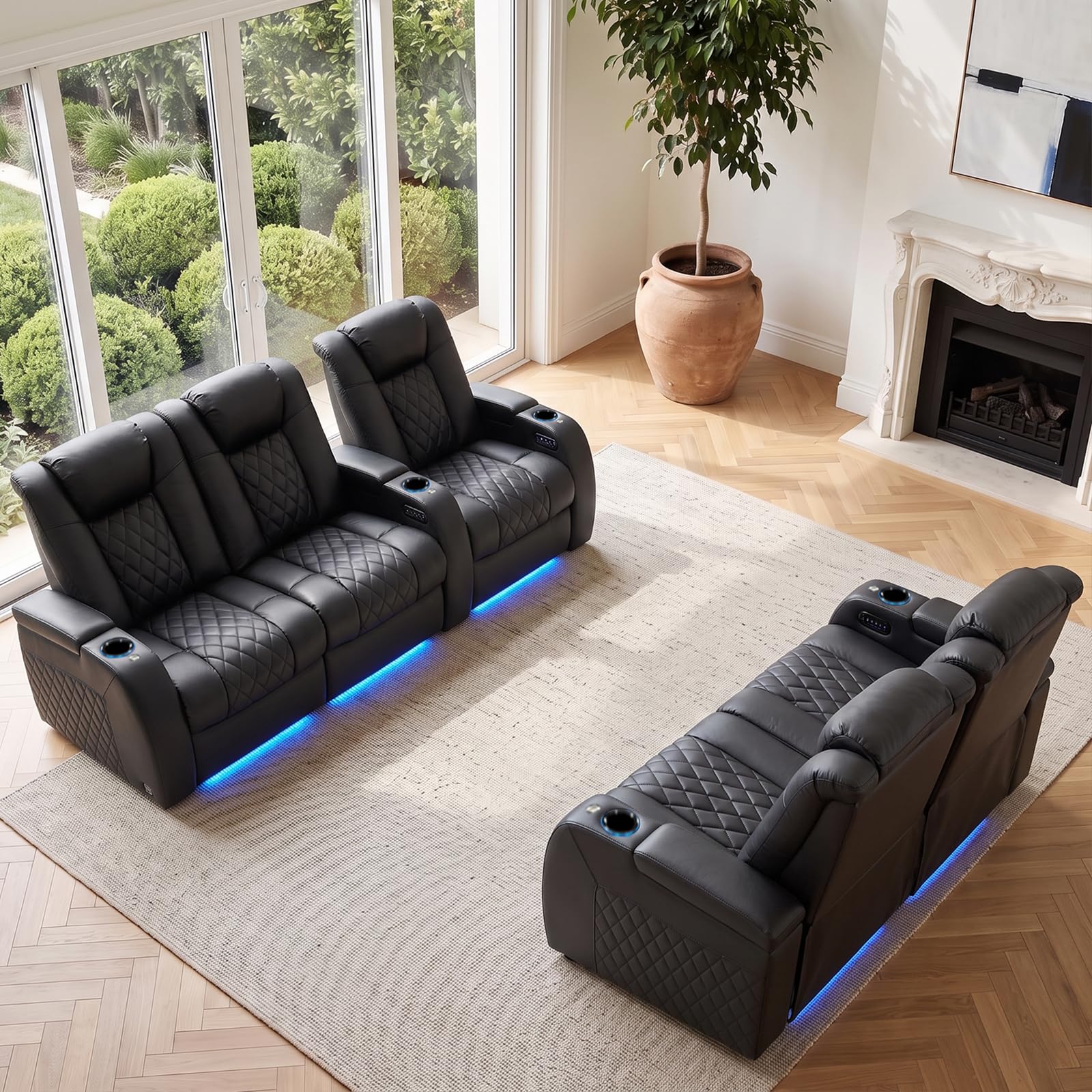 Weilianda 2 Pieces Top Grain Leather Electric Reclining Living Room Set