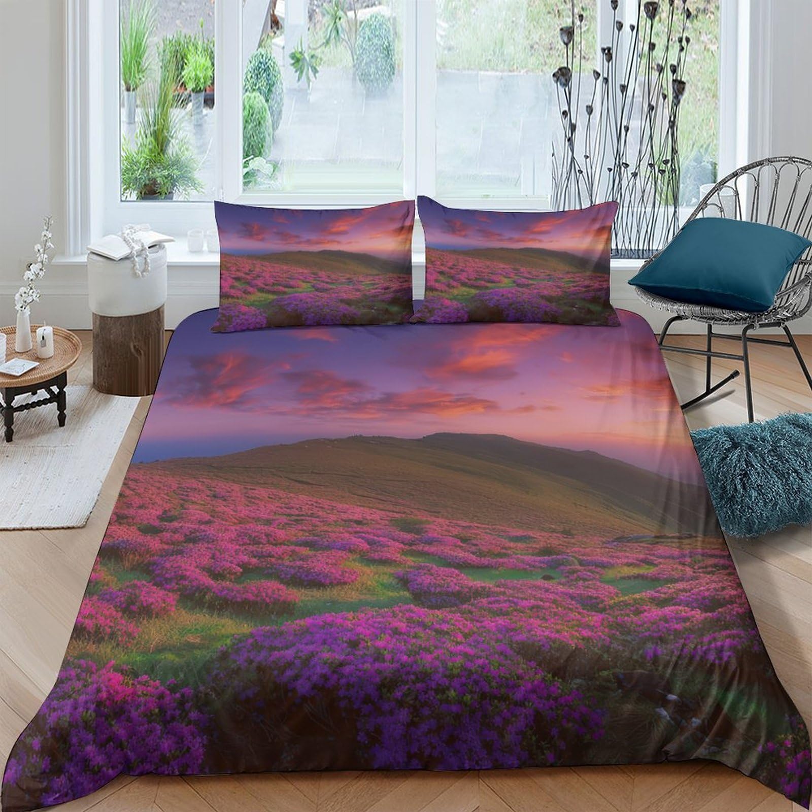 Ctjqhvkz Style-5 3D Printed Lavender Sunset Fitted Sheet Microfiber Soft Purple Meadow Bed Cover For Bedroom Guest Room Decor Single（135X200cm）