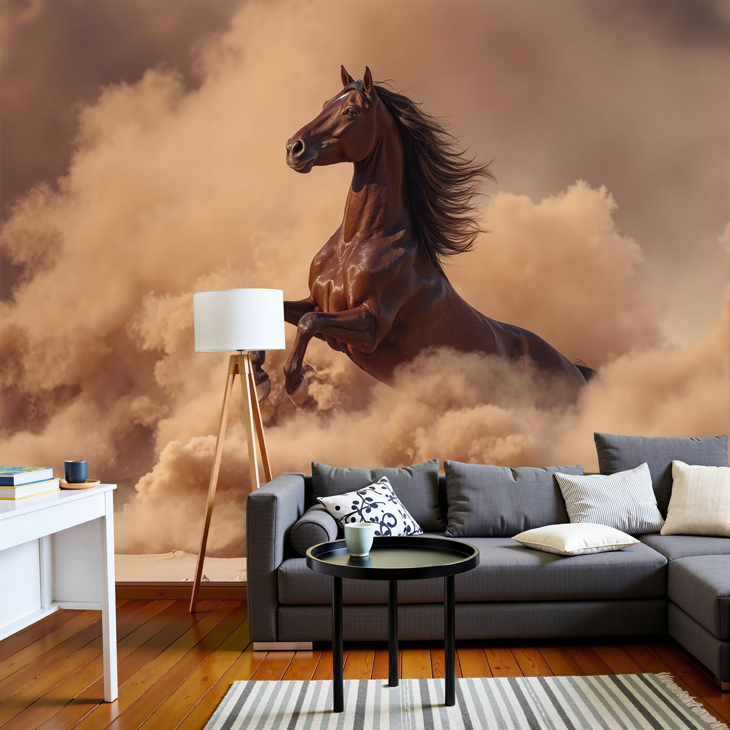 Papier peint panoramique cheval 400x280 grand format pour décoration murale chambre brun
