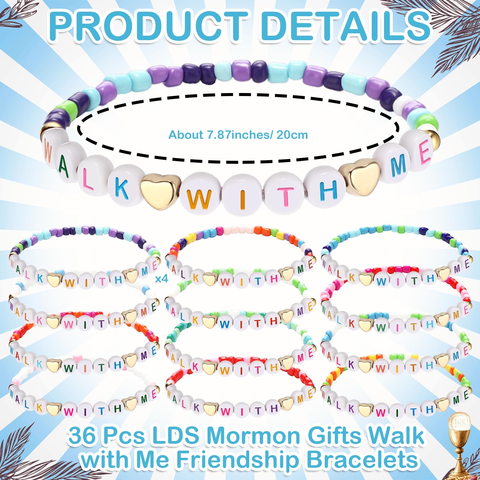 Kenning 36 Pcs LDS Gifts LDS Mormon Gifts Walk with Me Friendship Bracelets 2026 Youth Theme Missionary Friendship Bracelets Bishop Christian Faith Baptism for Elder Missionary Men Women
