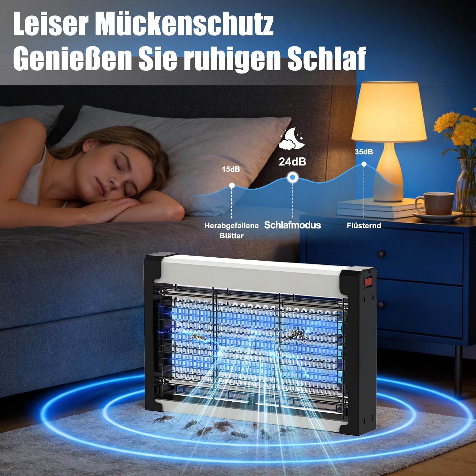 Insektenvernichter Elektrisch,4200V Mückenlampe wandmontage,mit 3 UVA LED,Elektrische Fliegenfalle, Mückenvernichter, Anti Mücken Lampe, Fliegenfänger Insektenfalle Innen