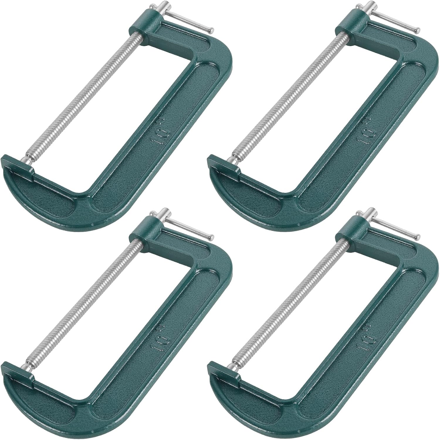 LEXININ 4 Pack 10 Inch C Clamp, 200mm Jaw Opening G Clamp for Woodworking Welding Building, Green