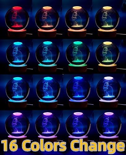 Miniatura 2 de DIGFPWT Lámpara de bola de cristal de 3.15 pulgadas, luz nocturna de bola de cristal 3D K9 con base de madera, cambio de 16 colores con control
