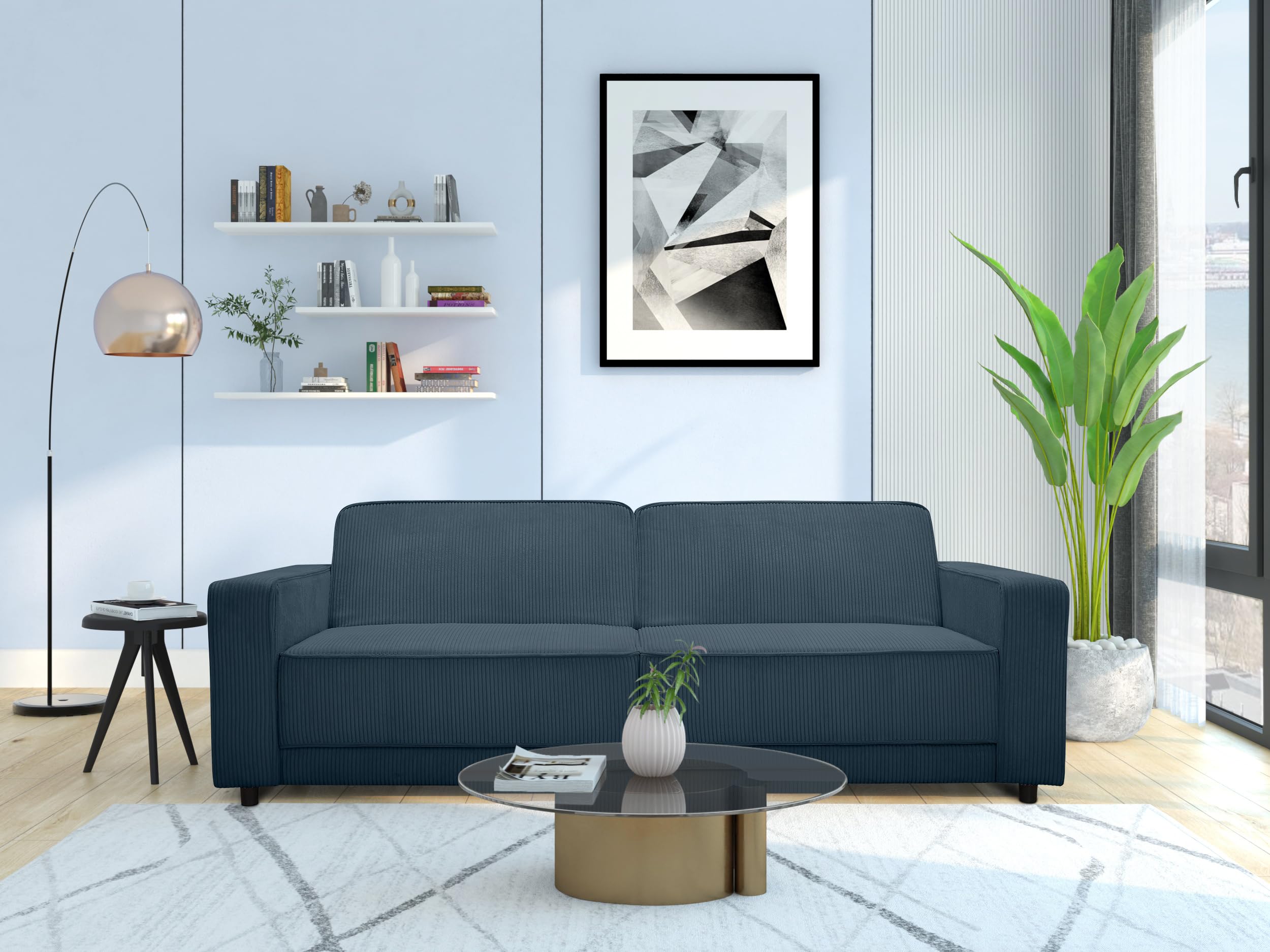 Allie 3S Sofabed Blue Corduroy, 91x225x81cm (DxWxH)
