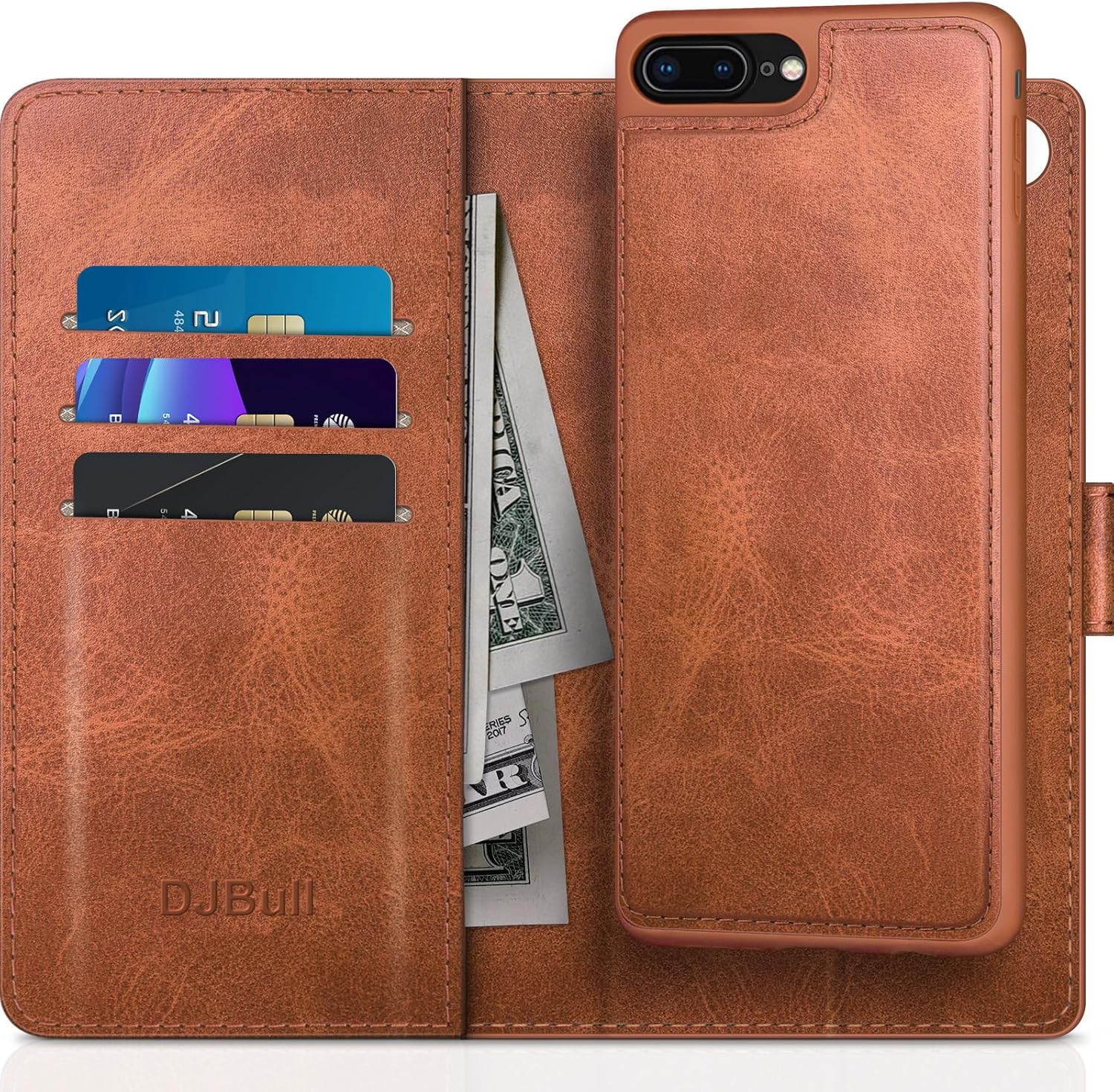 DJBull for iPhone 7 Plus 8 Plus 5.5" 2-in-1 Detachable Wallet case with Credit Card Holder【RFID Blocking】,Flip Folio Book PU Leather Protective Cover Women Men for Apple 7Plus 8Plus case Light Coffee