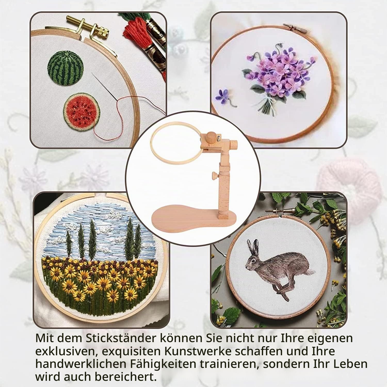 Stickrahmen Halterung aus Holz mit Runder Stickrahmen, Stickständer aus Holz für Tisch und Couch mit Kreuzstich Ring für Handarbeiten Kunsthandwerk Nähprojekte von Poweka
