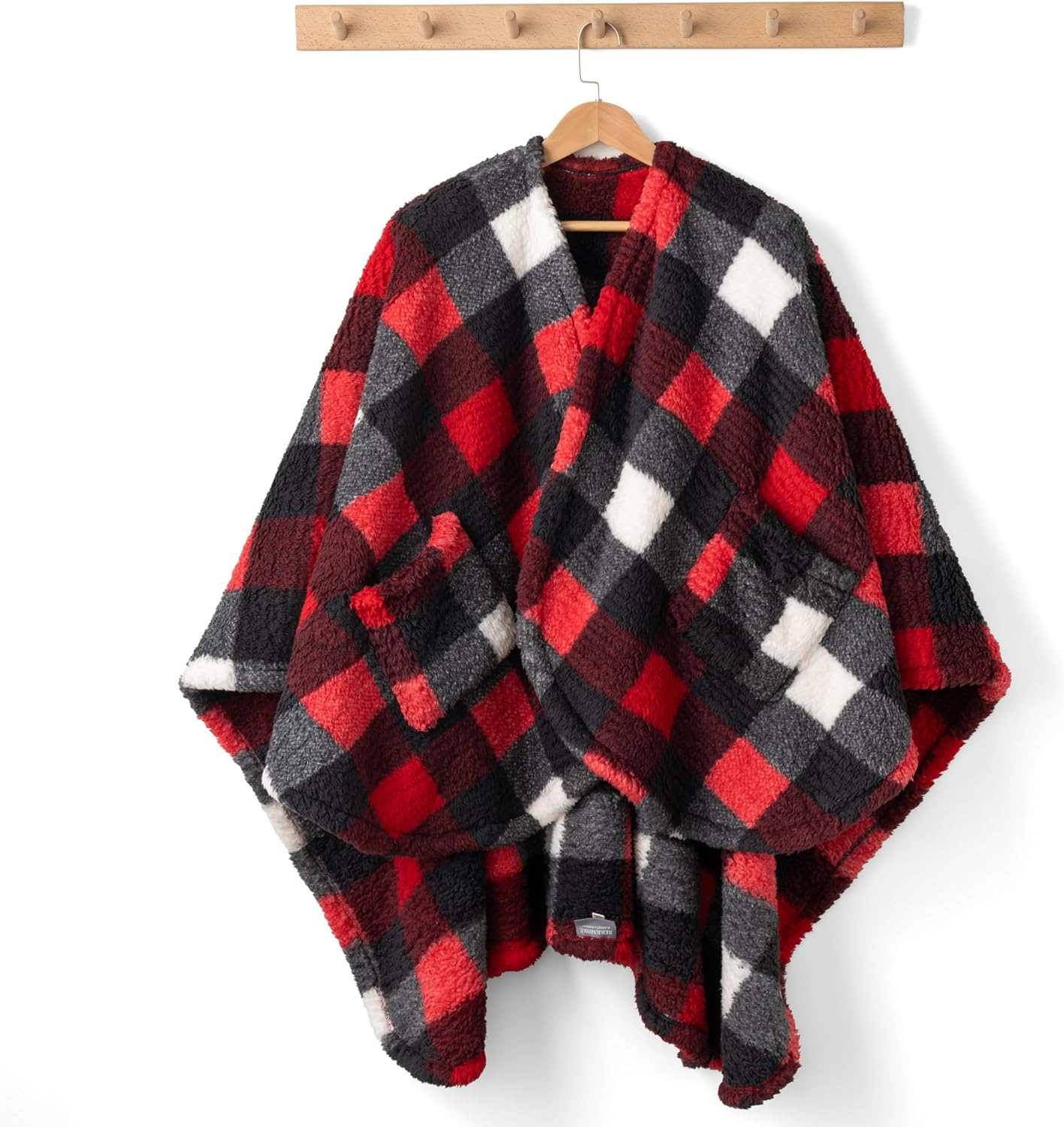 Berkshire Blanket Double Sided Sherpa Wearable Blanket,Warm Cozy Shawl with Pockets Plush Cape Wrap - Image 4