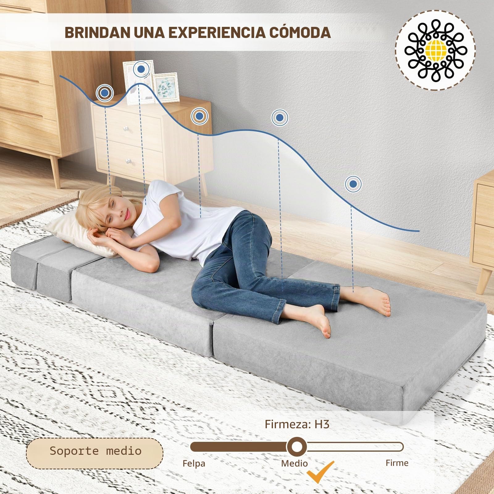 GOPLUS Sofá Cama Plegable 3 en 1, Sillon de Suelo con Funda Extraíble y Lavable, Colchón Plegable de Espuma de Densidad de 15 cm, Sofá Cama Convertible para Salón, Dormitorio (Gris)