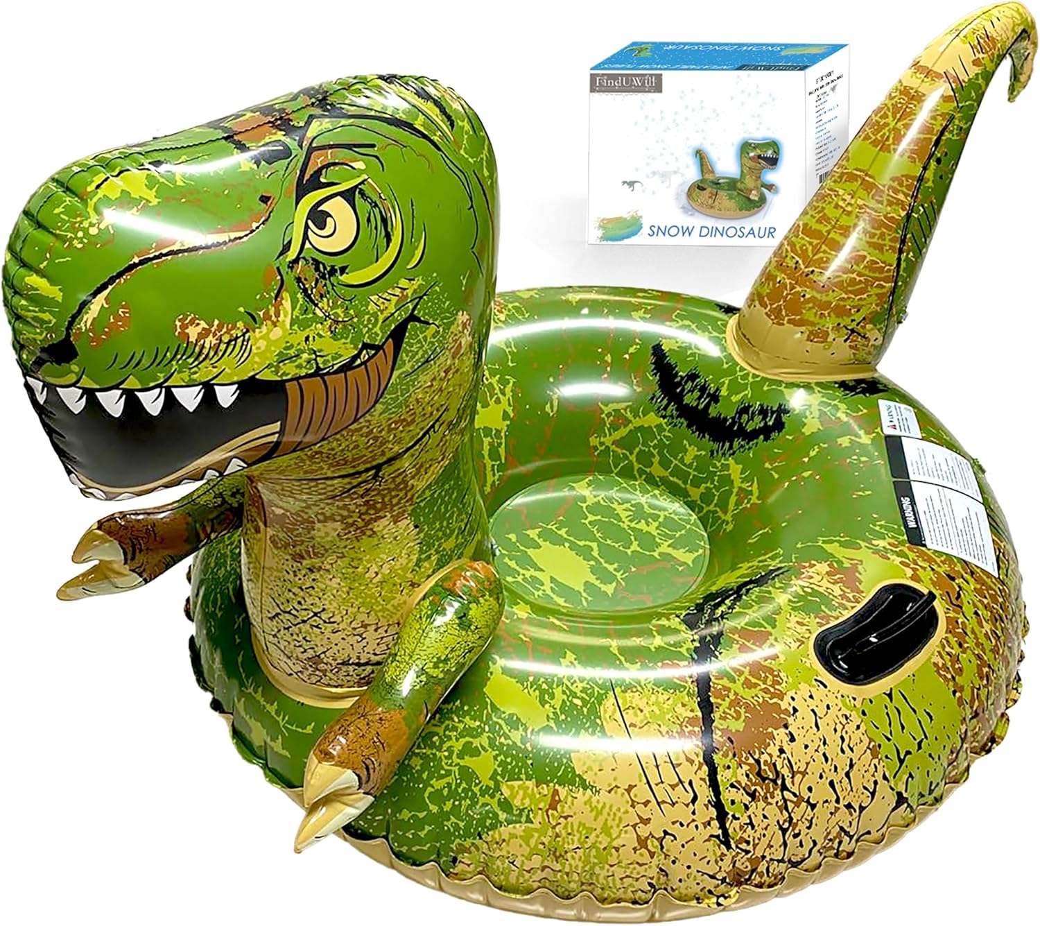 Dinosaur Snow Tube, FindUWill 64.9 inch Large Inflatable Snow Sled with Handles, Heavy Duty Snow Tubes Sledding for Kids and Adults (Reinforced Double-Layers Bottom)