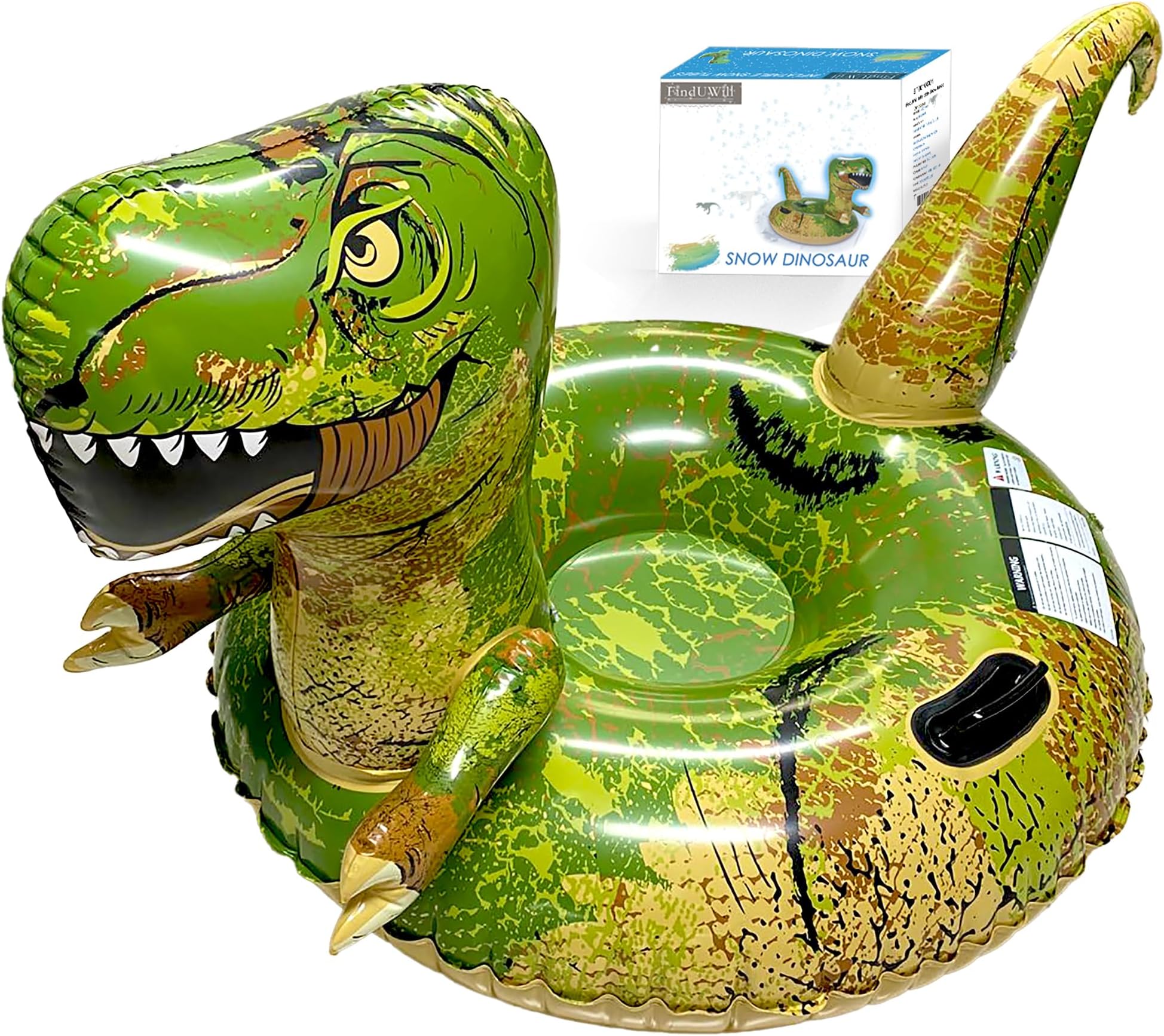 Dinosaur Snow Tube, FindUWill 64.9 inch Large Inflatable Snow Sled with Handles, Heavy Duty Snow Tubes Sledding for Kids and Adults (Reinforced Double-Layers Bottom)