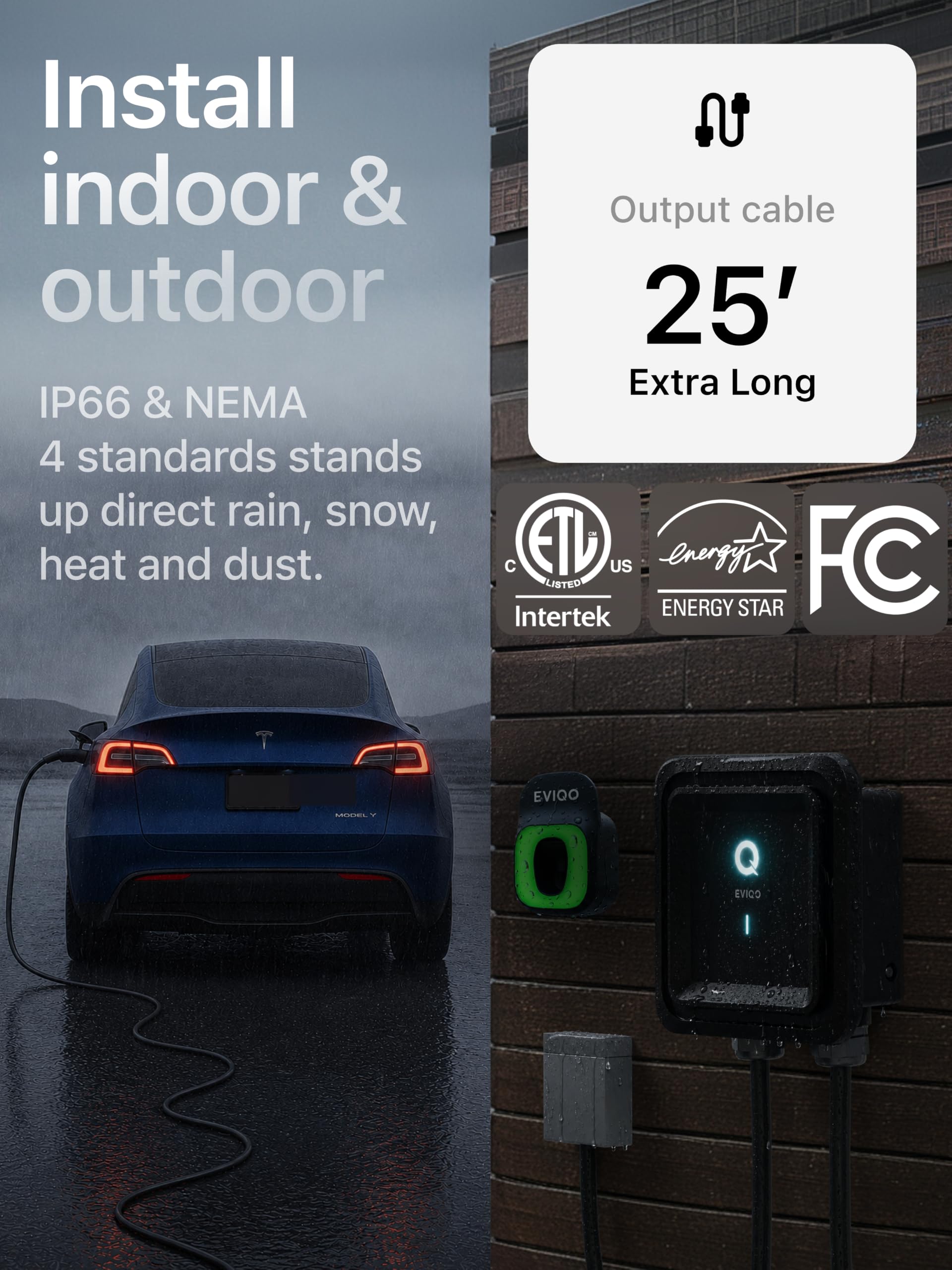 EVIQO Level 2 EV Charger J1772 40A NEMA 14-50 - 240V Wall Charging Station thumbnail 7