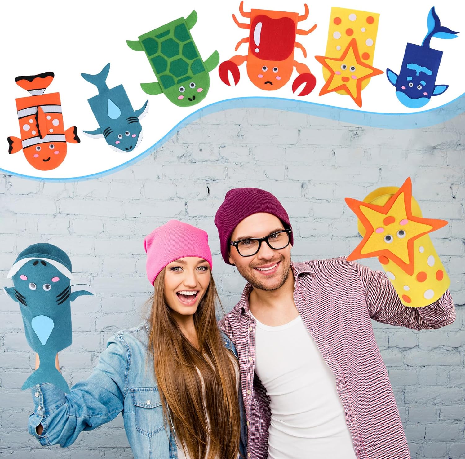 Liliful 24 Pcs Ocean Animals Hand Puppet Making Kit Felt Arts and Crafts Puppet Toys Creative DIY Sock Make Your Personal Puppets Kits Eyes Felt Accessories Storytelling Role Play Party Supplies