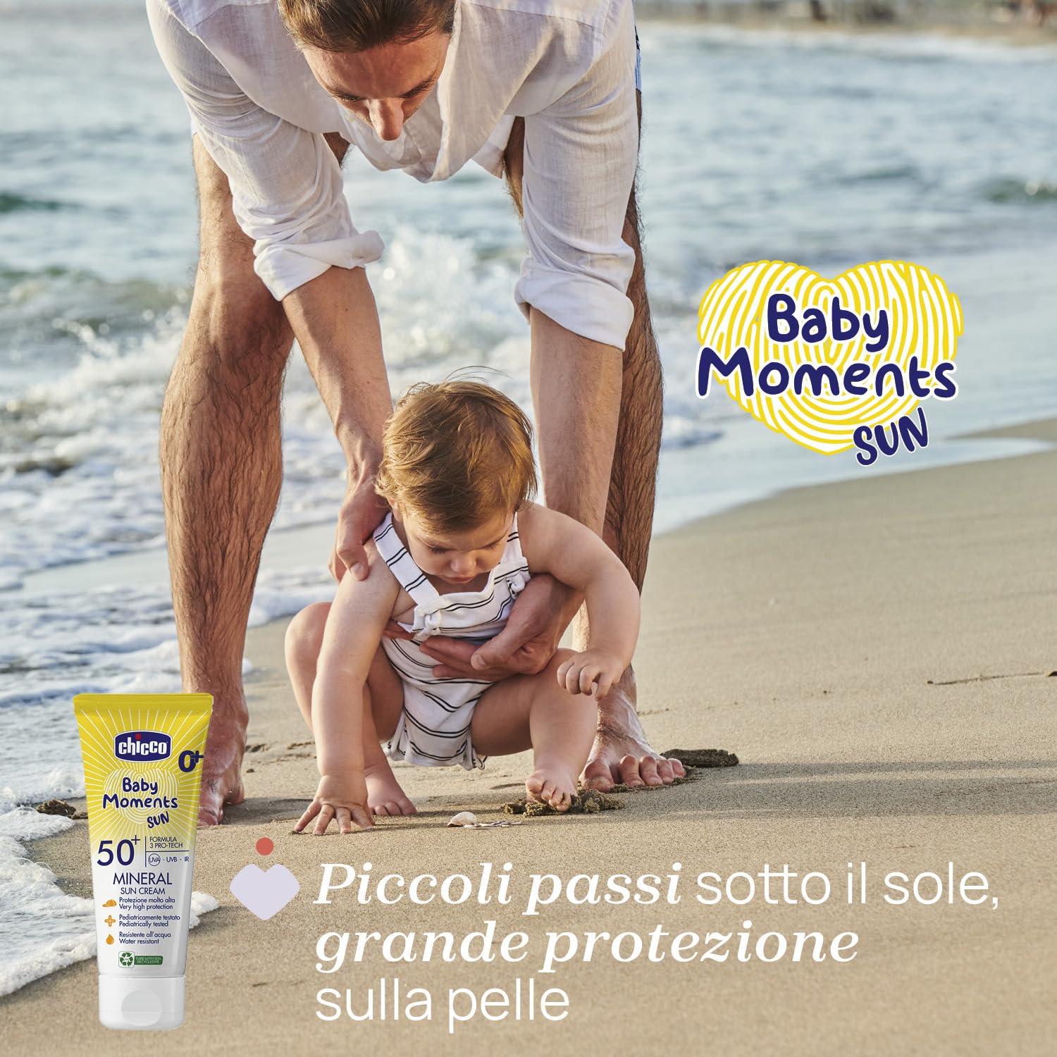 Chicco Crema Solare Minerale SPF 50 +, per Bambini, Resistente all'Acqua, Ottima Protezione Contro UVA, UVB e Infrarossi, 0 Mesi +, 75 ml