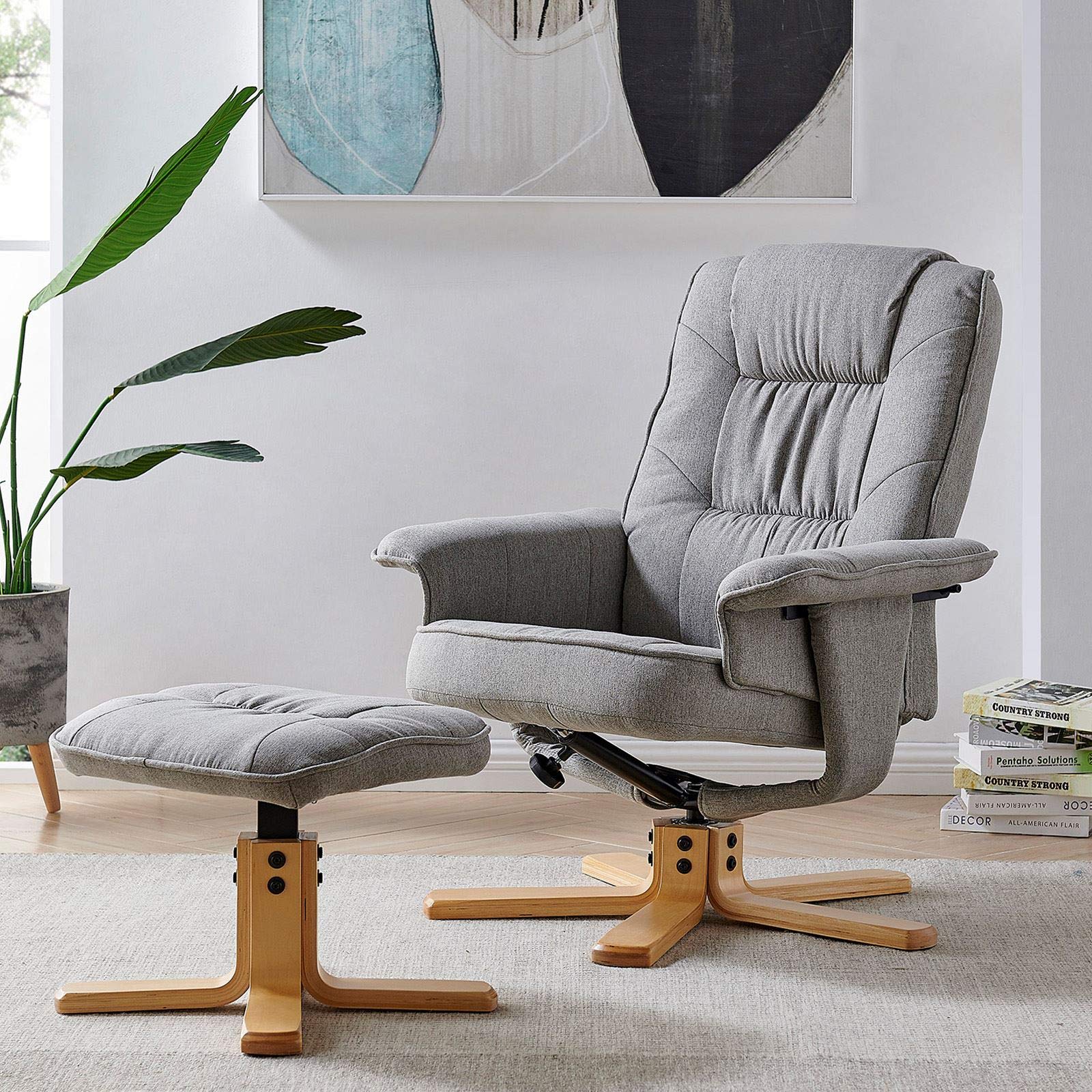 IDIMEX Fauteuil de Relaxation Charly avec Repose-Pieds Pouf, siège pivotant et Dossier inclinable, Assise rembourrée Confortable et Relax, revêtement en Tissu Gris