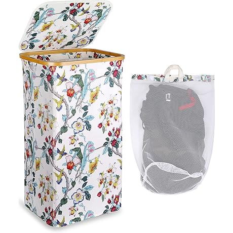 efluky Boho Laundry Basket with Lid for Bedroom and Bathroom