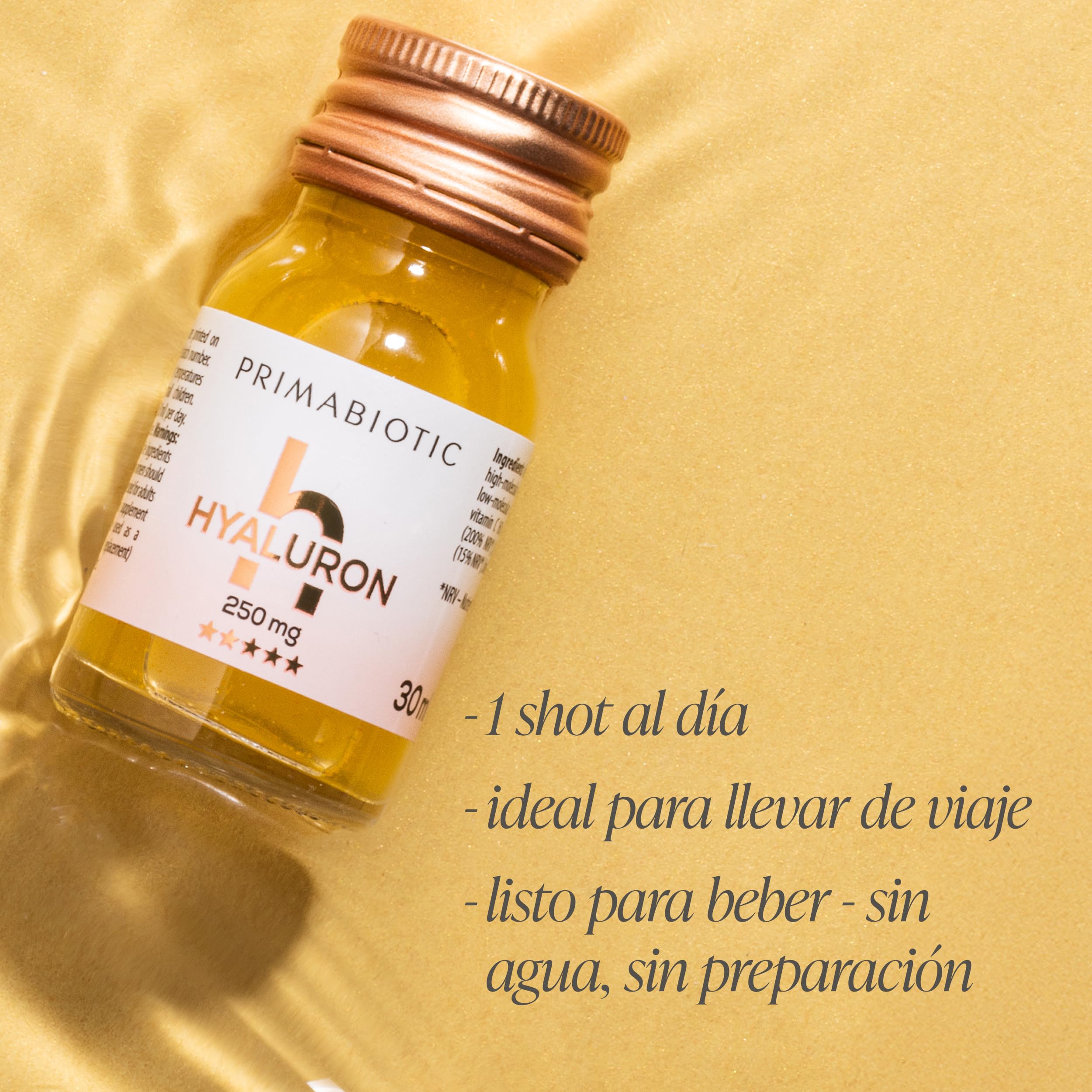 Ácido Hialurónico Bebible – Primabiotic Hyaluron 250 mg | 30 Botellitas de 30 ml (900 ml) | Complemento Alimenticio Bebible Premium para la Piel | Vegano, Sin Gluten y Sin Lactosa