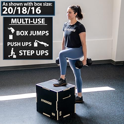 Miniatura 6 de Synergee Caja pliométrica antideslizante 3 en 1 para entrenamiento y acondicionamiento de saltos. Plyo de madera y caja pliométrica suave todo en