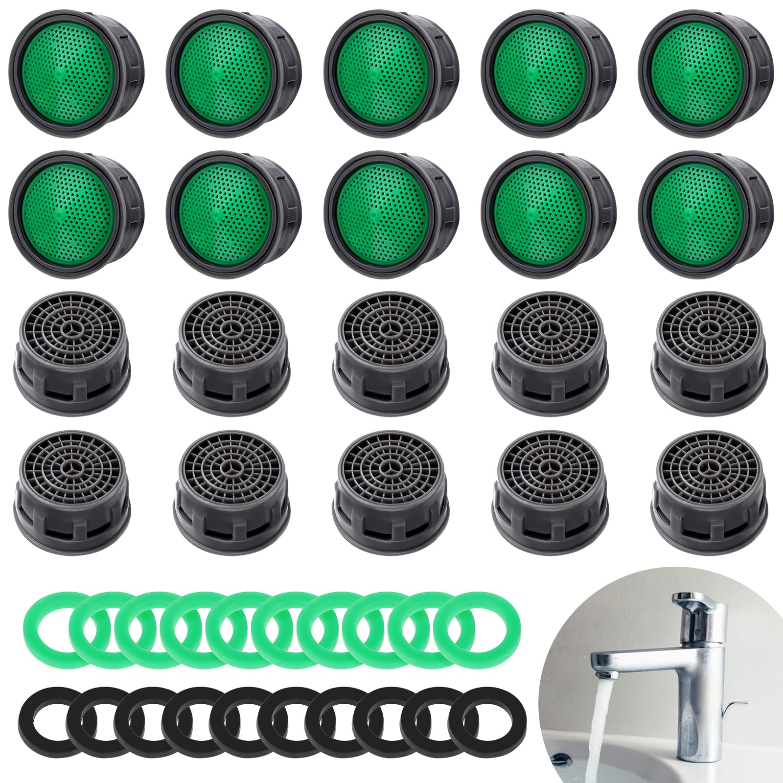 1.5 GPM Faucet Aerators with Gasket, Flow Restrictor Insert Faucet Aerators Replacement Parts Water Sink Faucet Filter Accessories for Bathroom Kitchen(20Pcs)