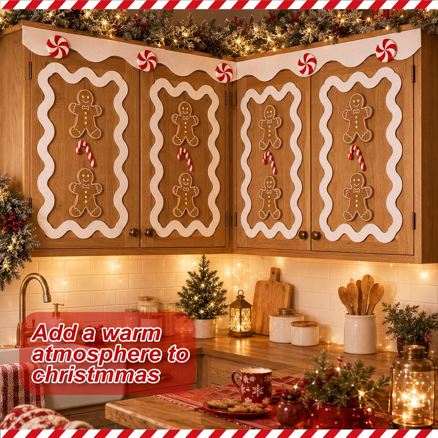 84 Pcs Gingerbread Cabinet Decoration Kit for Christmas Kitchen Decor