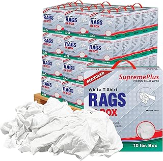 Recycled White T-Shirt Cleaning Rags (600 lbs. Pallet 60x10 lbs. Compressed Boxes) – Shop Rags Bulk for Oil, Stain, Grease, Paint, and Auto Cleaning, Multipurpose White Cotton Rag