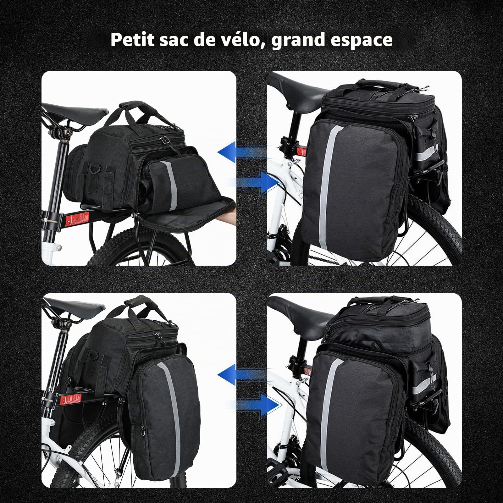 Wildken Sac de Transport de Bagages pour Vélo, étanche, Sac de Rangement Arrière, pour Le Cyclisme, Le VTT, Le Sport, Les Voyages, avec Housse de Pluie (Noir)