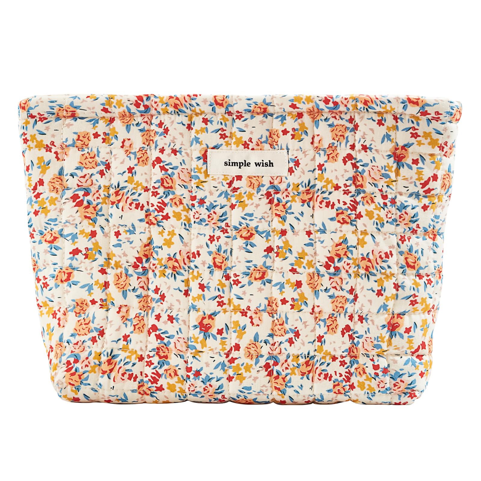 Sminra Floral Makeup Bag Large Cotton Quilted Cosmetic Makeup Bag Organizer, Aesthetic Portable Pouch Purse Toiletry Bag for Women Girls Travel