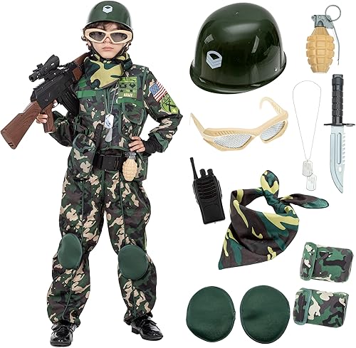 Disfraz del ejército para niños con accesorios de juguetes, soldado militar, disfraces de Halloween para niños pequeños de lujo
