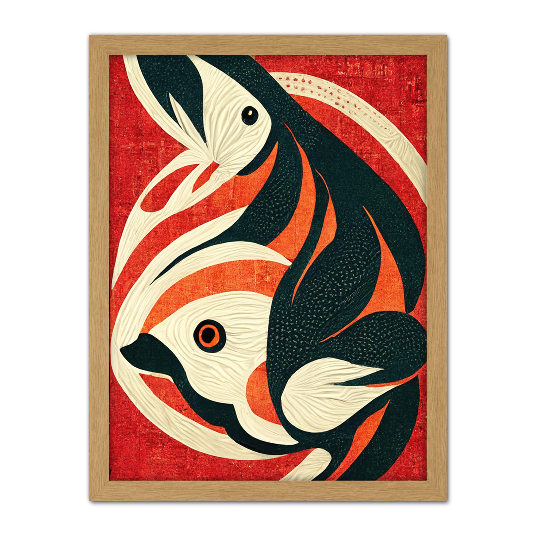 Doppelganger33 LTD Abstract Stylised Japanese Koi Carp Fish Painting Artwork Framed Wall Art Print 18X24 Inch
