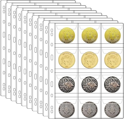 Páginas de colección de monedas de 10 hojas, página de bolsillo para monedas con 120 bolsillos, fundas para carpetas de monedas con 9 agujeros