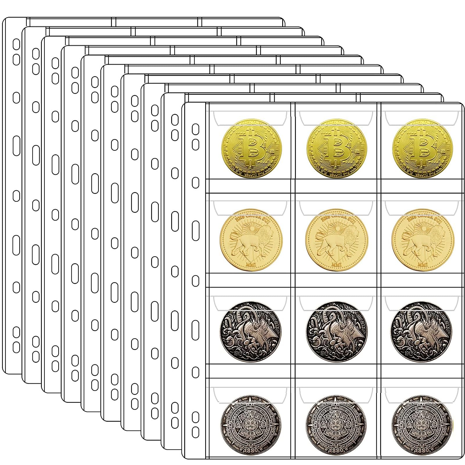 Ettonsun 10 Sheets Coin Pocket Pages Coin Flips Standard 9-Hole Coin Collecting Holders 120 Pockets for Most Sizes Coins