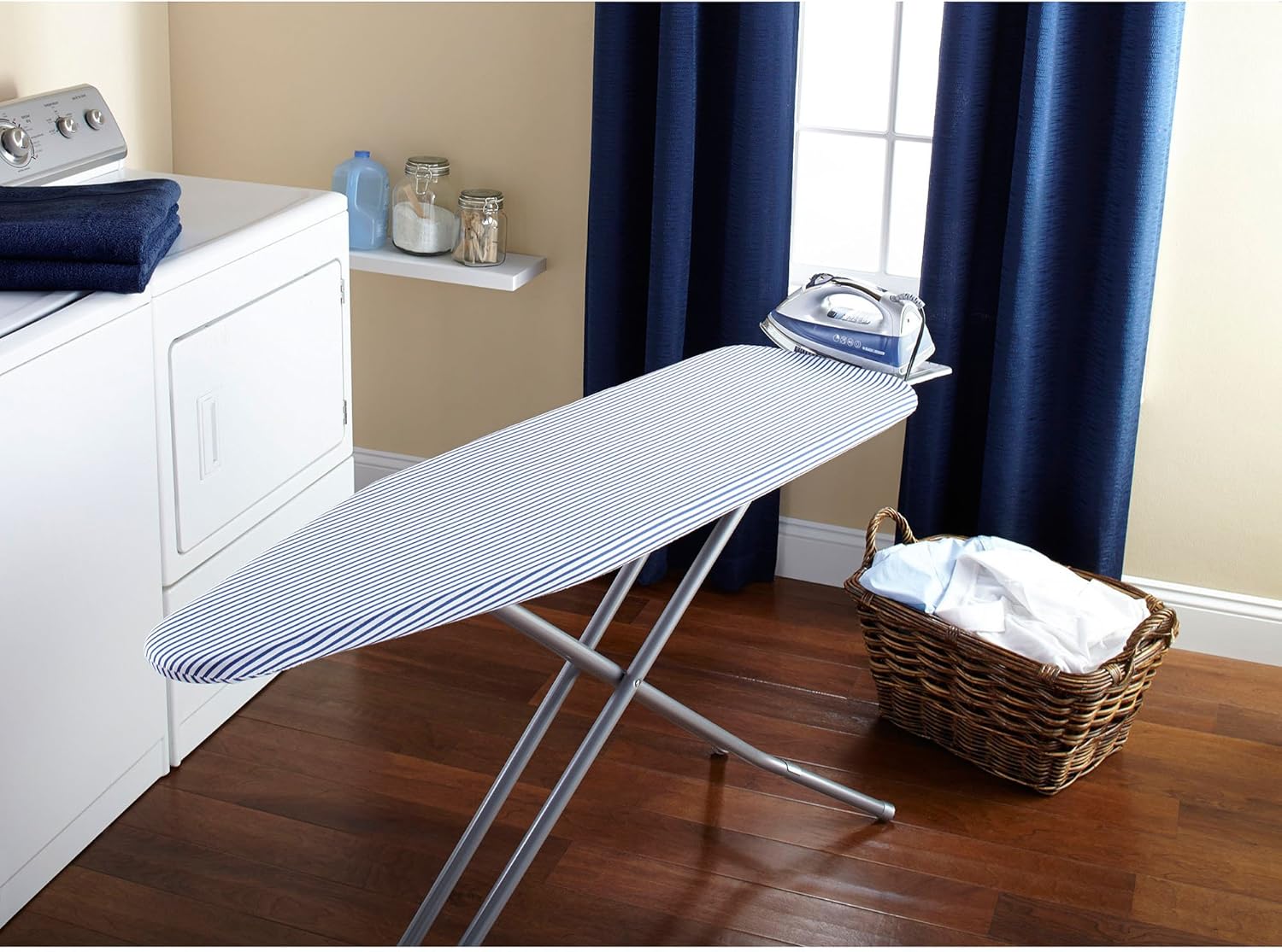 Mainstays Basic Ironing Board Replacement Pad and Cover, Stadium Blue Pinstripe (54