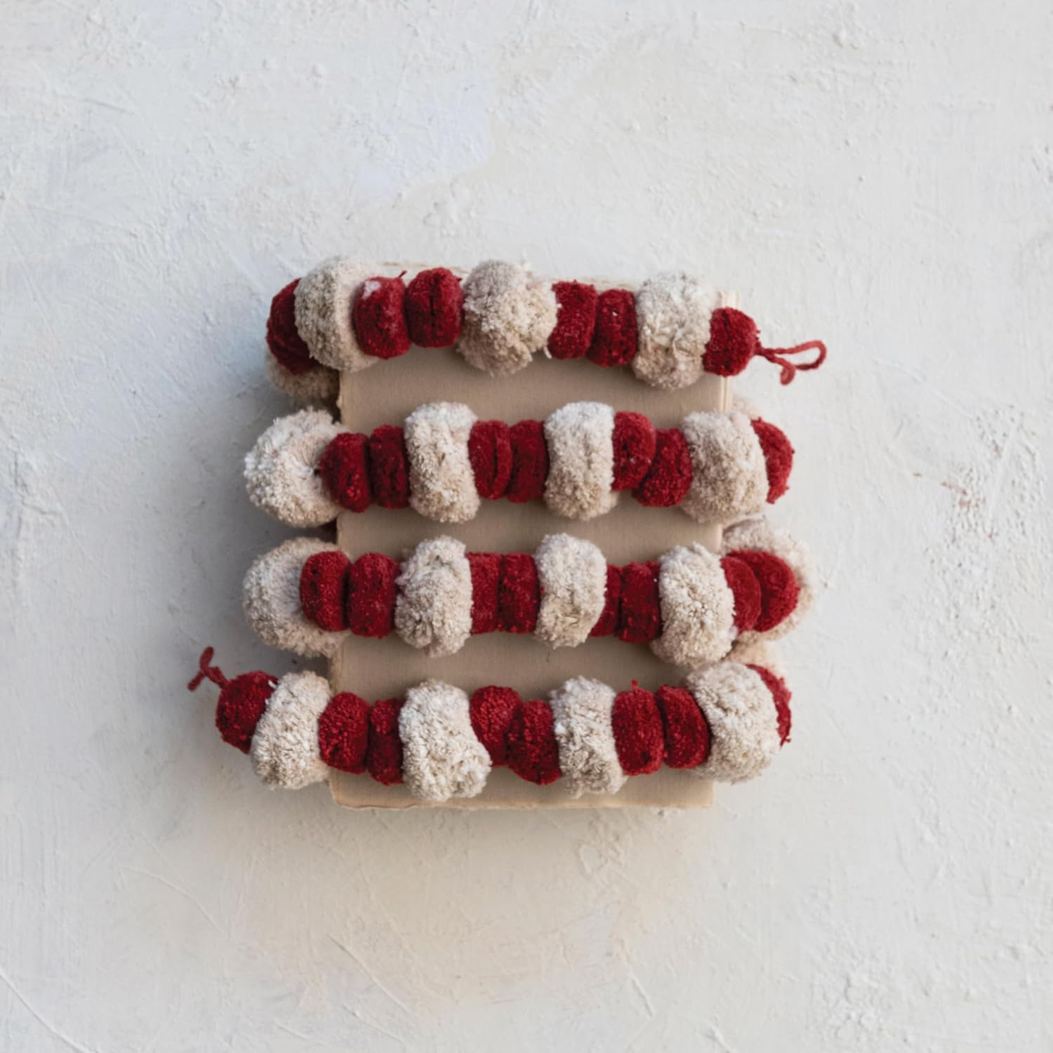 Creative Co-Op Handmade Cotton Pom Pom Garland, Country Red and Cream Color
