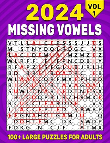 Missing Vowels Large Print: 100+ Large Missing Vowels Puzzles for Adults , Word Search Missing Vowels Puzzle Book for Adults &amp; Seniors
