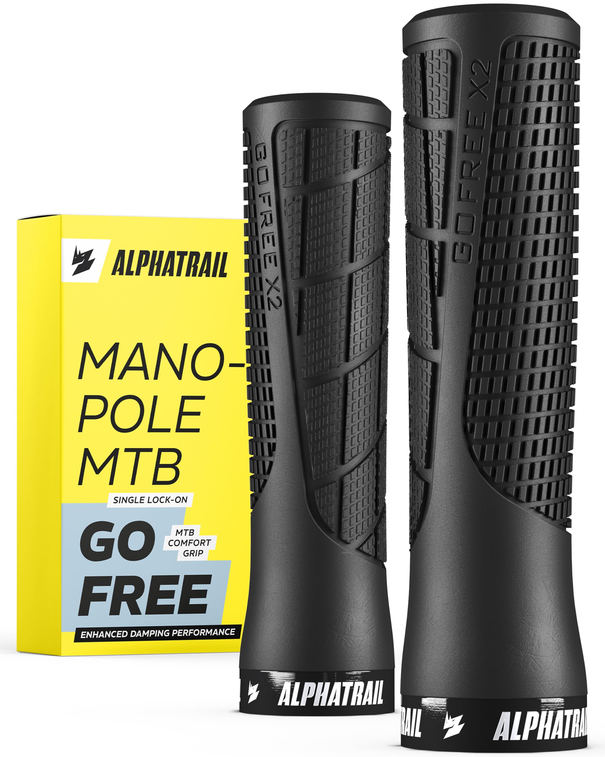 Alphatrail GoFree manopole MTB per bici & e-bike, grip trail con smorzamento, manopole bici lock-on 22,2 mm, 1 paio, 120 g, manopole per bici trail & tour