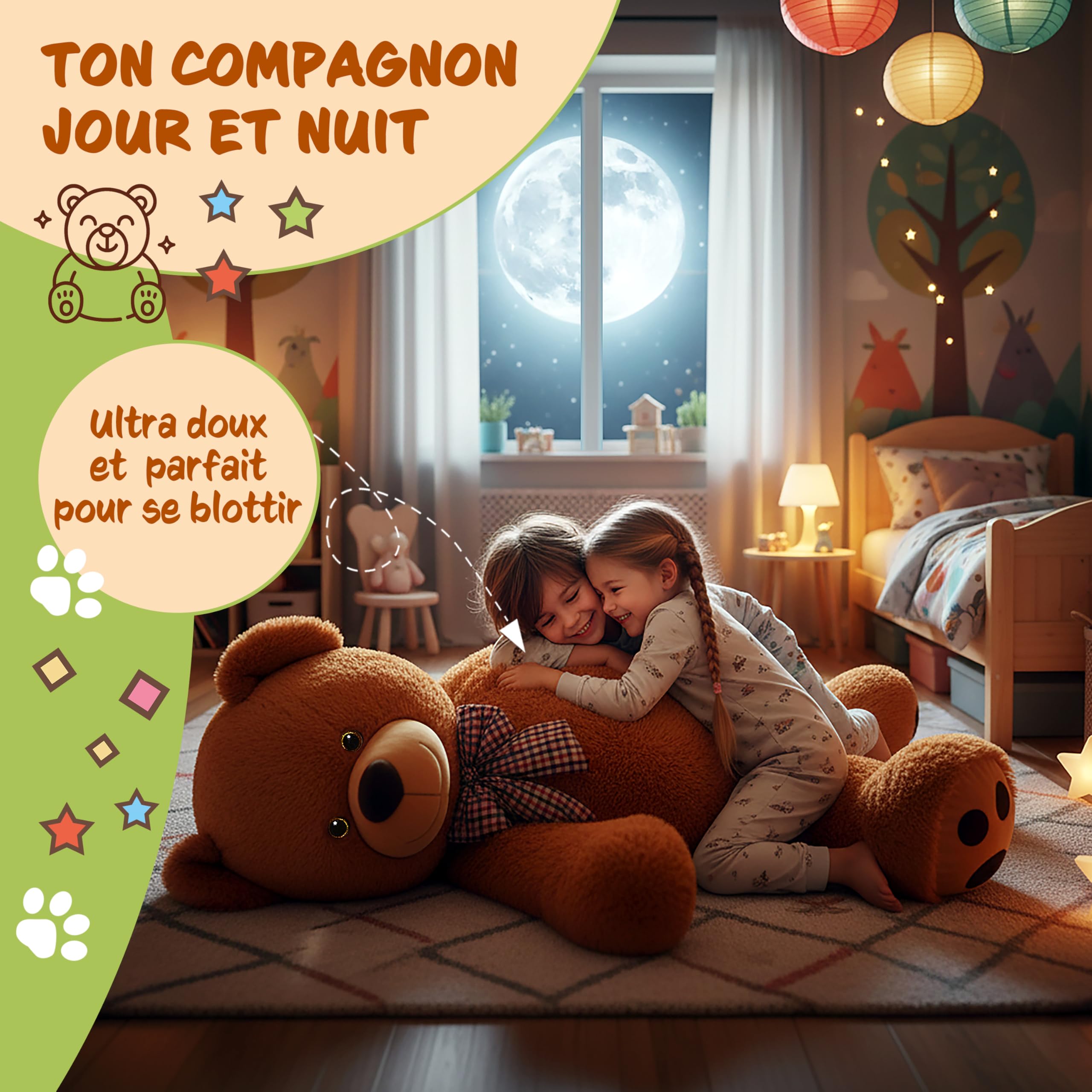 Monzana® Ours en Peluche Très Douce avec Noeud Papillon - Nounours 150cm Brun - Doudou Mignon Petit Ours Brun - Idée Cadeau Noël, Anniversaire, Saint-Valentin, Jouet Enfant
