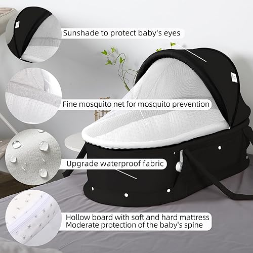 Miniatura 3 de Cuna de viaje para bebé, cuna de viaje portátil 2 en 1, cama plegable con cubierta para sombrilla, mini moisés para bebé, cama plegable lavable para