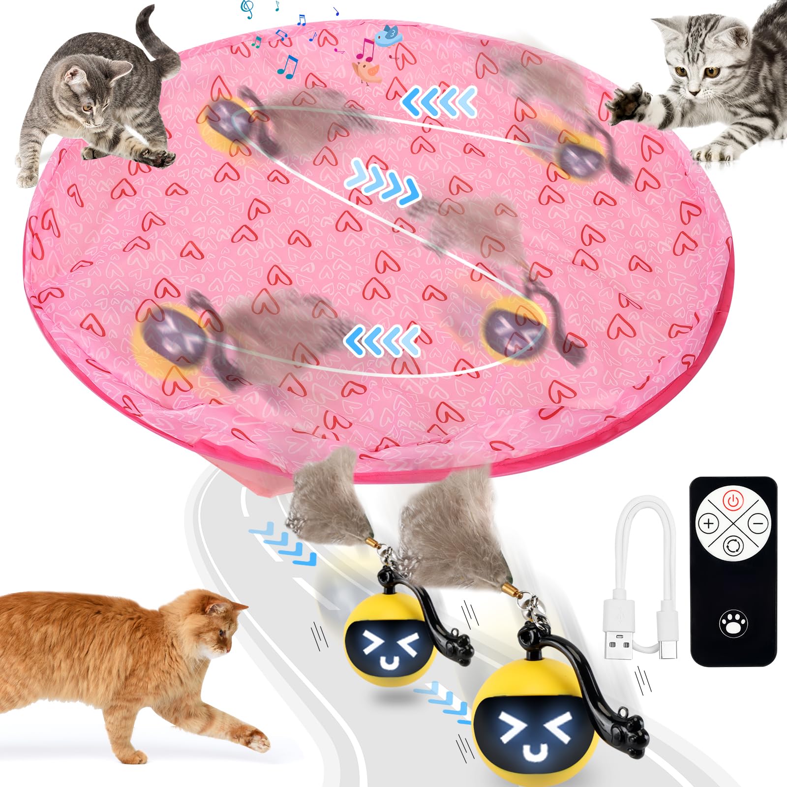 Interactive Cat Toy Ball, Smart Rolling Hide and Seek Cat Toy for Indoor Cats, Remote Control Motion Activated Chirping Hu...