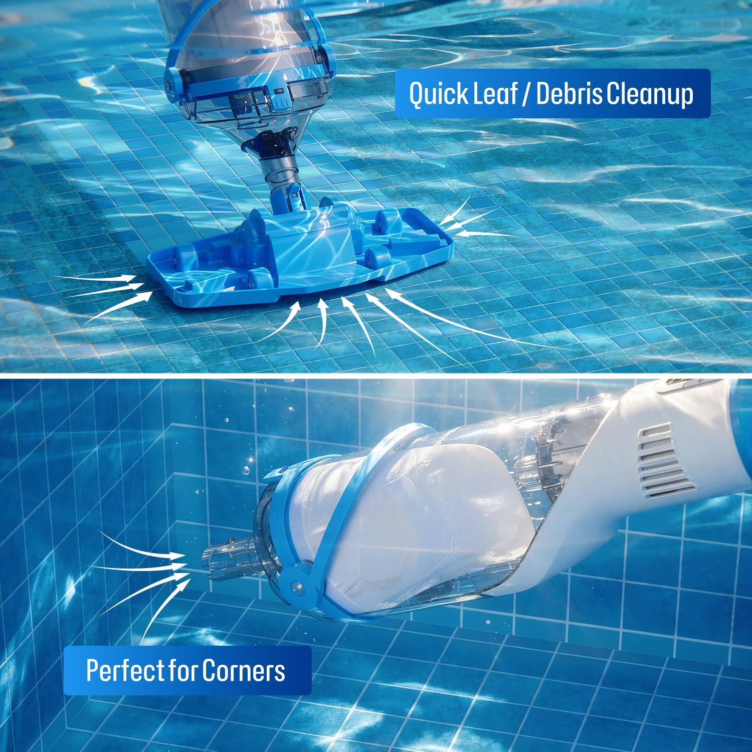 BIELMEIER Handheld Pool Vacuum with Telescopic Pole, Updated Swimming Pool Cleaner 19 GPM Powerful Suction, Cordless Pool Vacuum for Cleaning Above Ground Pools, Inground Pools, Spas, Hot Tubs