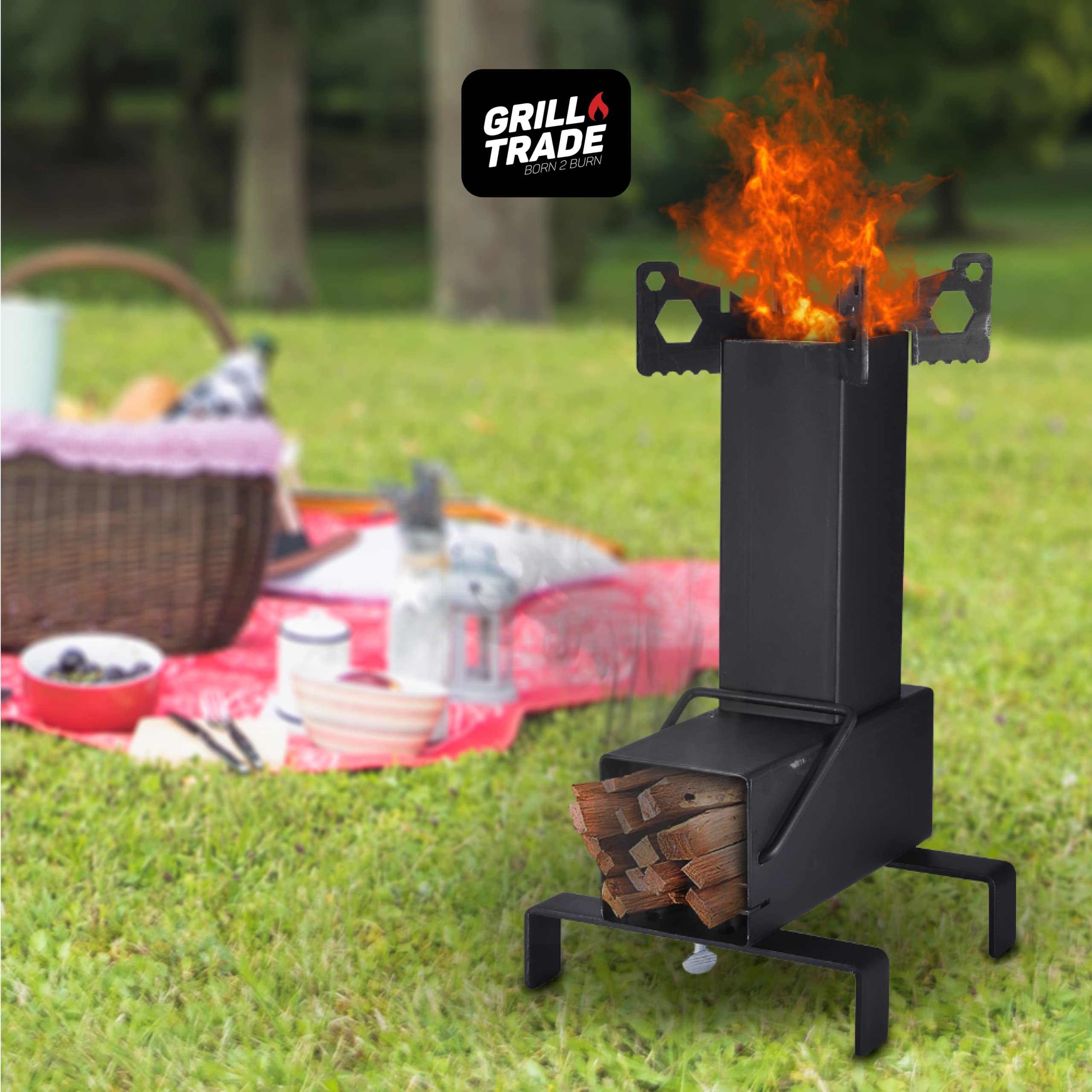 Amazon.com: Grill Trade Camping Rocket Stove for Outdoor Cooking - Portable  Wood Burning Stoves with Large Fuel Chamber for Picnic, Hunting, Fishing  and Hiking - Camping Survival Gear for Cooking Outdoors :
