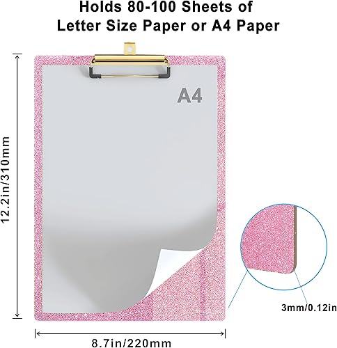Miniatura 2 de Portapapeles acrílicos con purpurina decorativa estándar A4, tamaño de letra A4, 12.2 x 8.7 pulgadas, tableros de clip brillantes de moda con clip