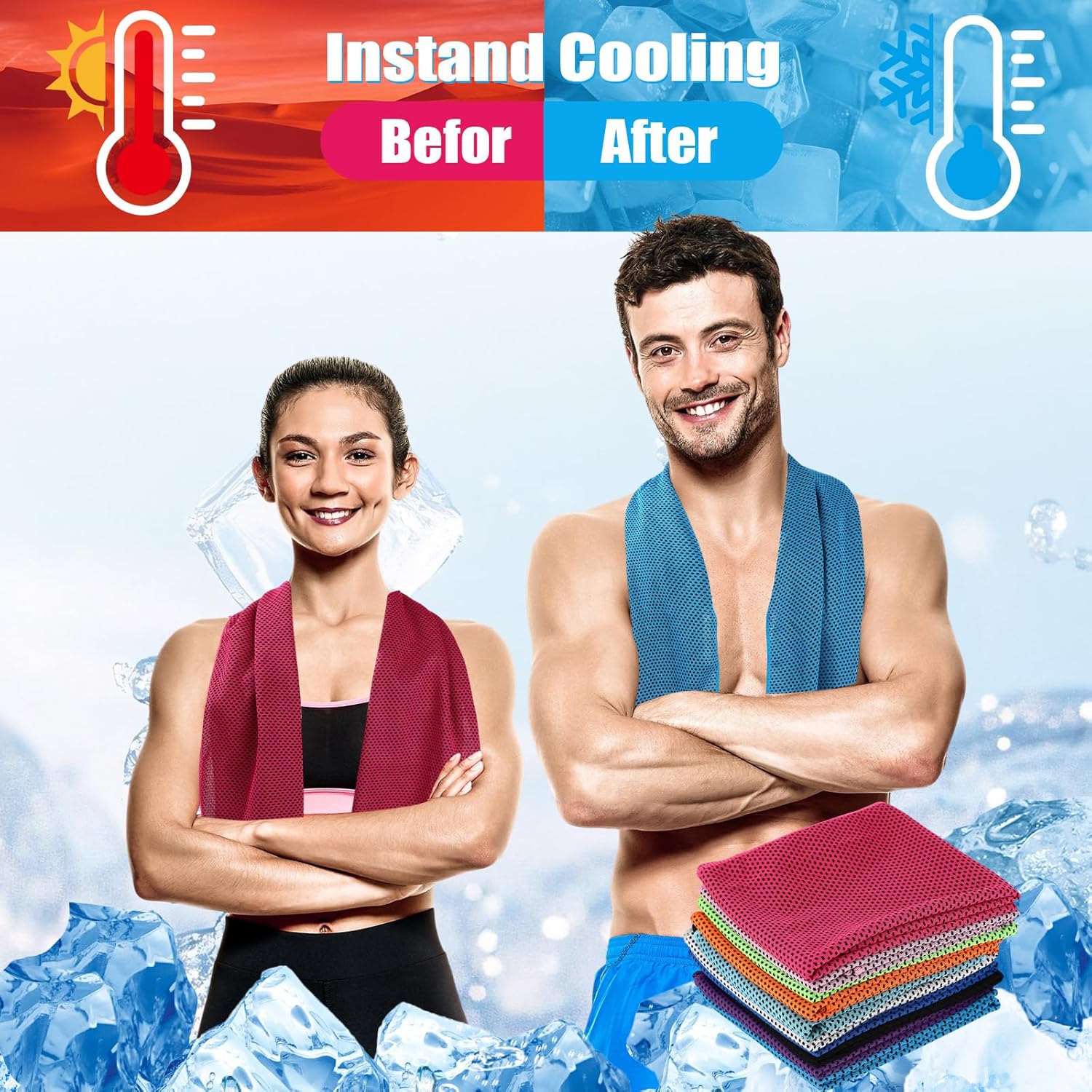 Peryiter 20 Pack Cooling Towels with Silicone Carry Cases Cooling Towels Bulk for Neck and Face Hot Weather Ice Towel Quick Drying Sweat for Sports Yoga Gym Running Fitness 10 Colors 35 x 12 Inches