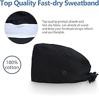 Vista 5 de QBA Gorra de trabajo ajustable con botón, gorro de trabajo de algodón, banda elástica para atar en la espalda, para mujeres y hombres, talla única